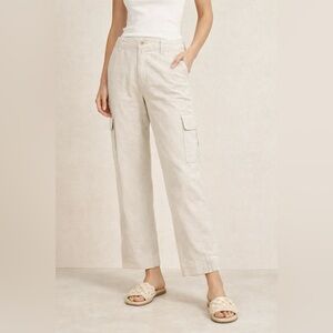 Theory Linen Blend Cargo Pants Size 6 Neutral Beige in excellent condition